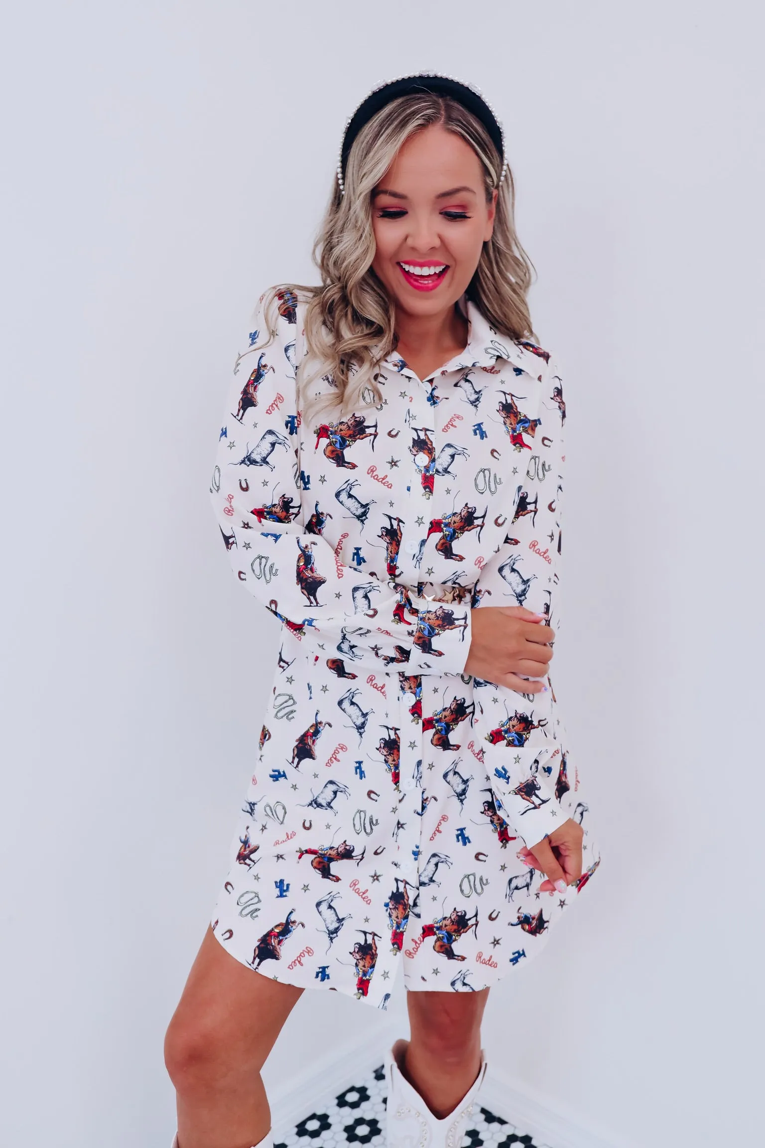Rodeo Bull Print Shirt Dress