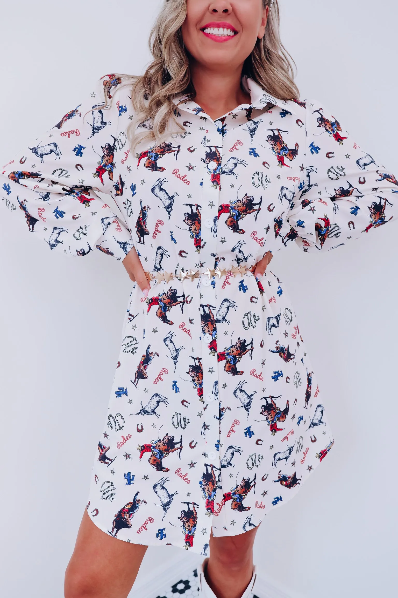 Rodeo Bull Print Shirt Dress