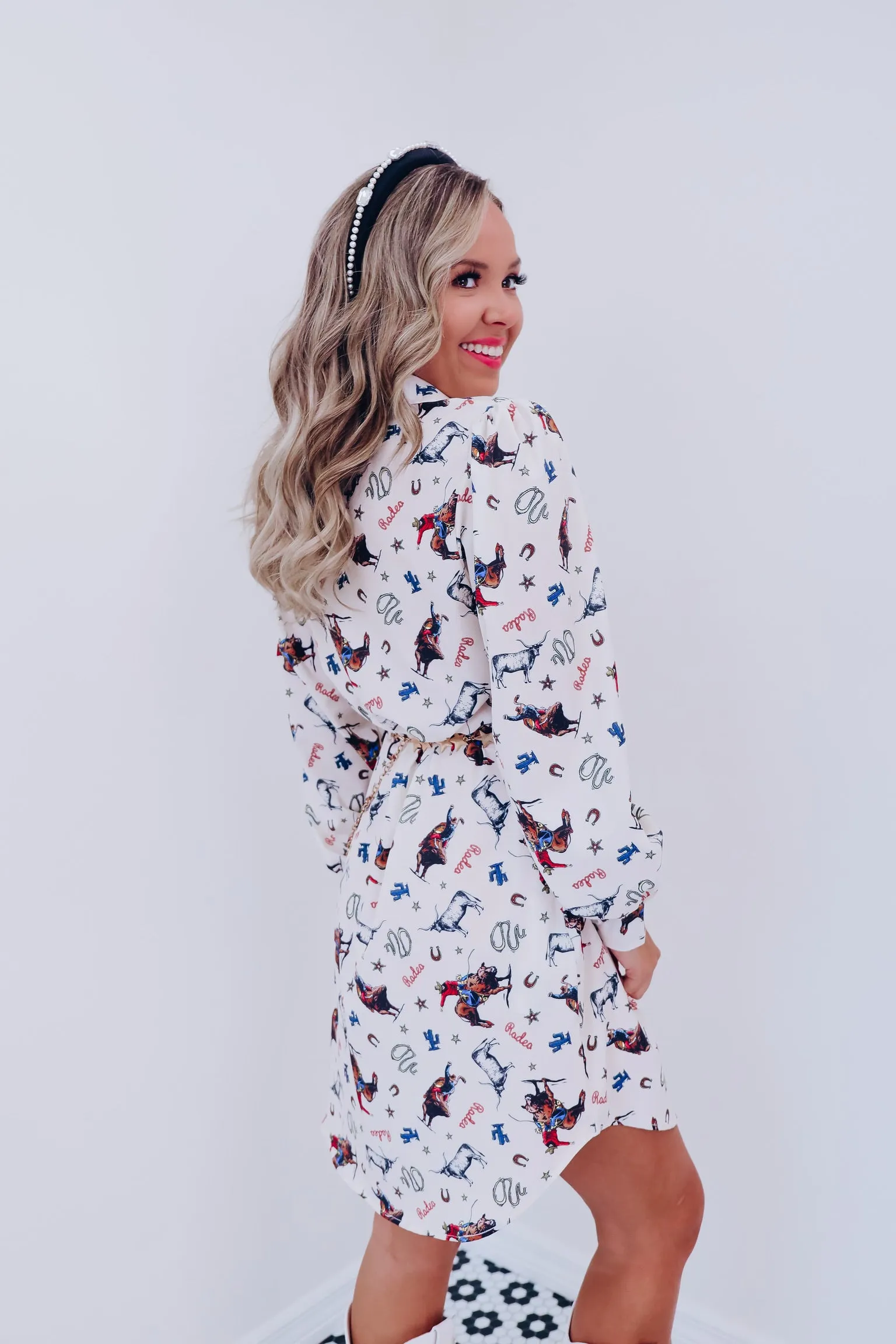 Rodeo Bull Print Shirt Dress