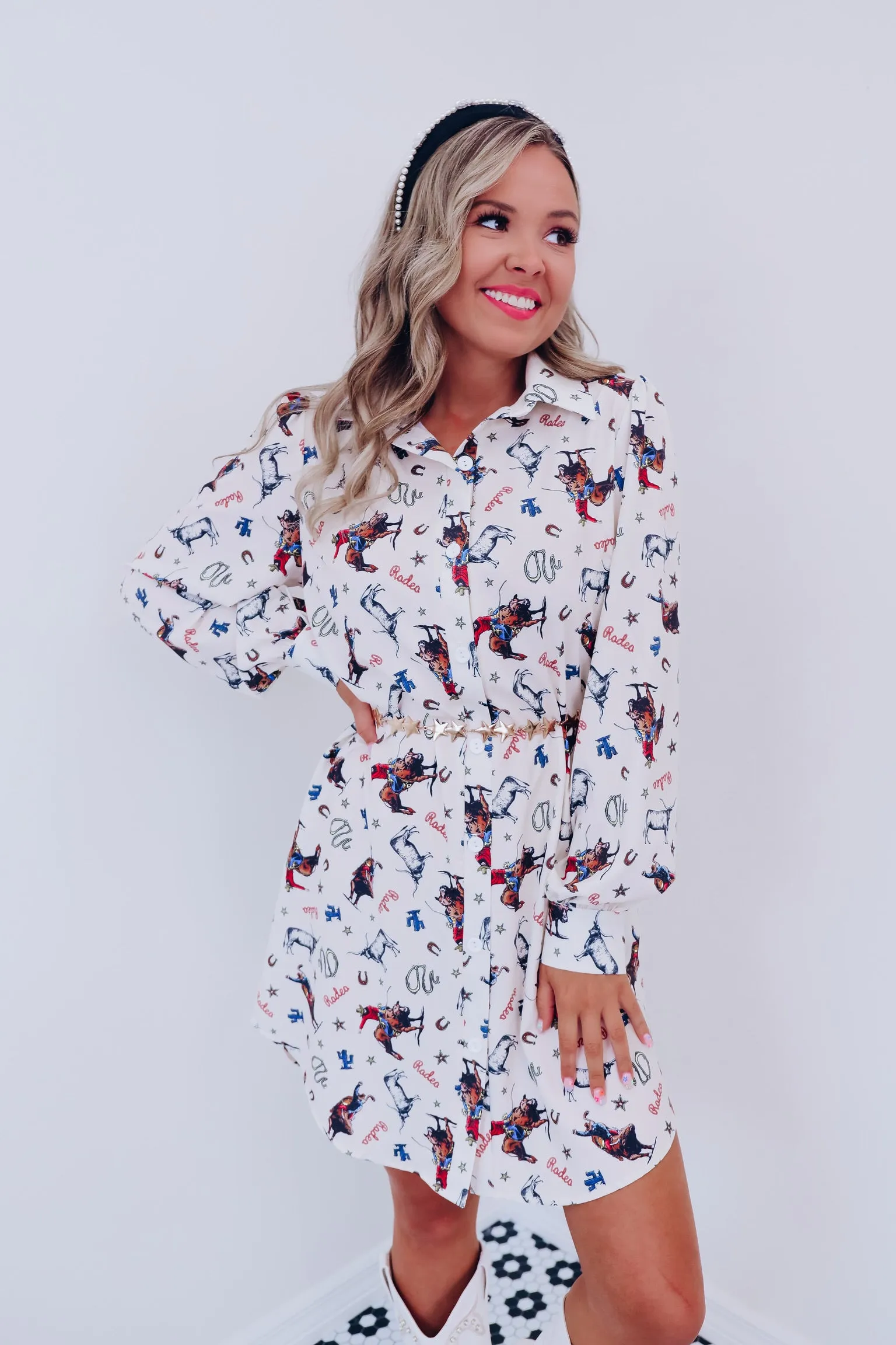 Rodeo Bull Print Shirt Dress