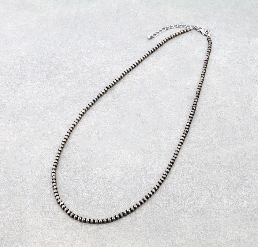 Rosdale 4mm Fashion Navajo Bead Necklace - Silver