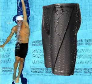 Sharkskin water repellent men's long racing swimming swim trunks Sport shorts classic men swimwear