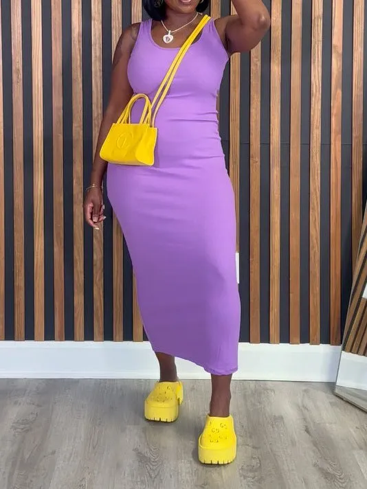 Sleek Sleeveless Solid Color Casual Maxi Dress for Effortless Style