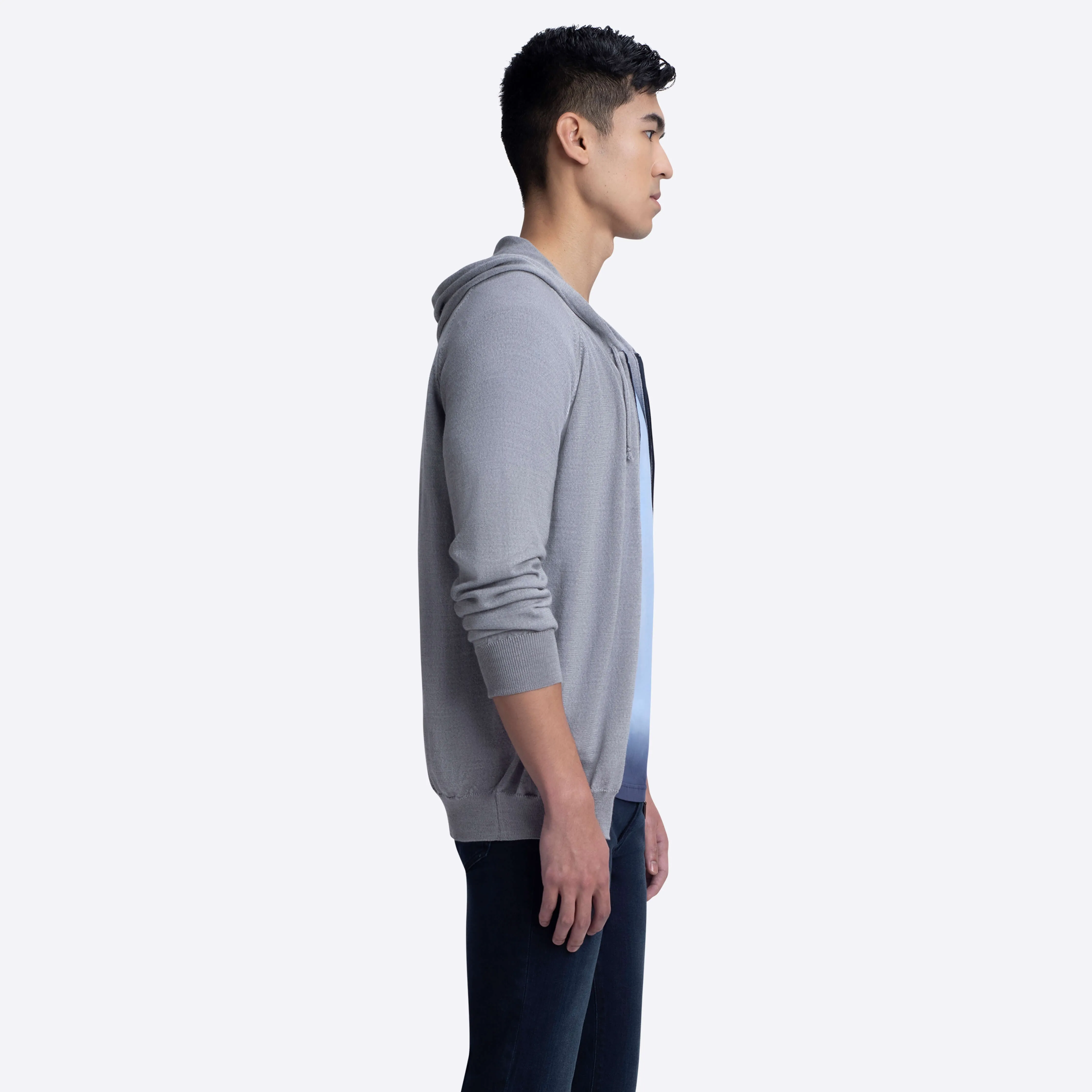 Solid Full Zip Sweater with Hood