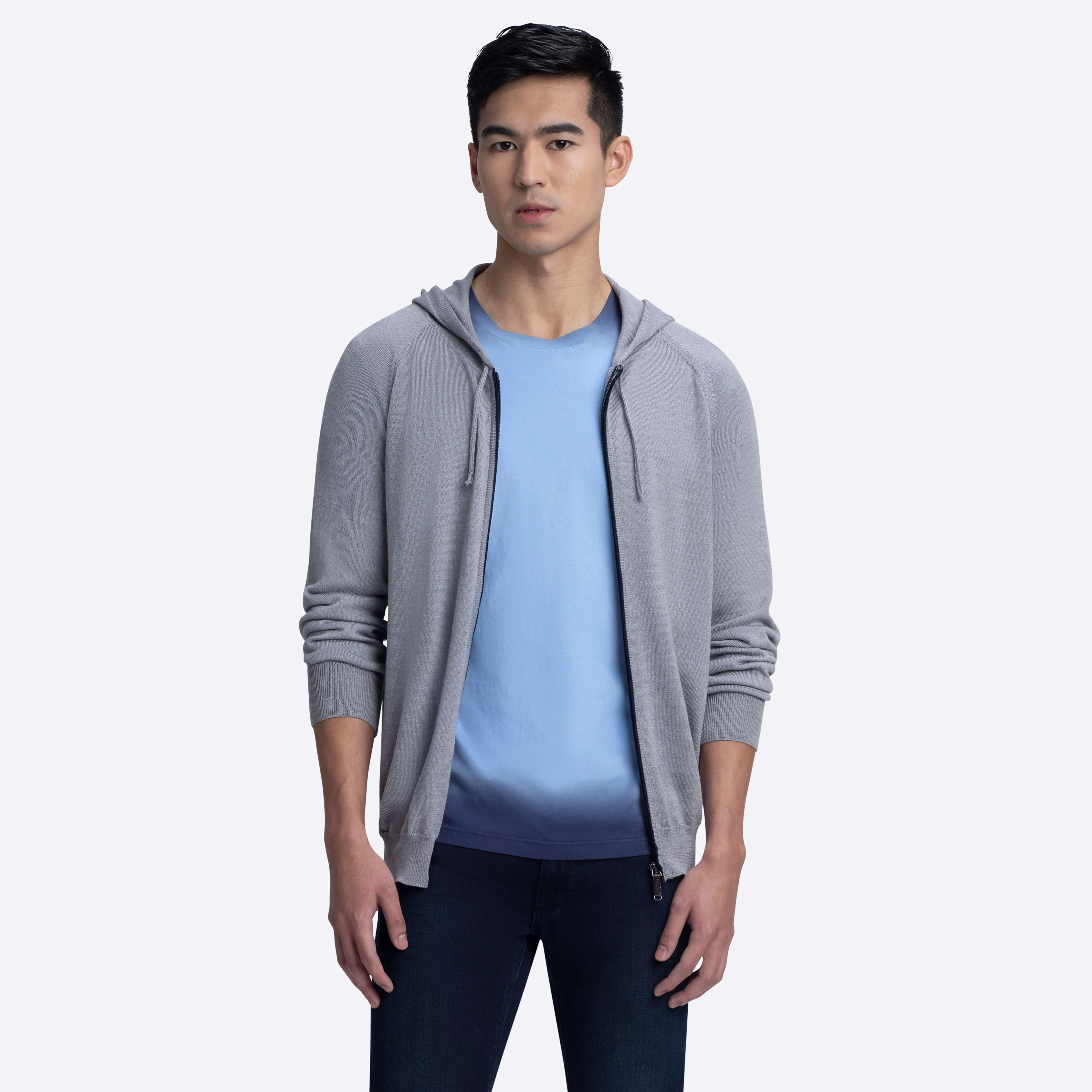 Solid Full Zip Sweater with Hood