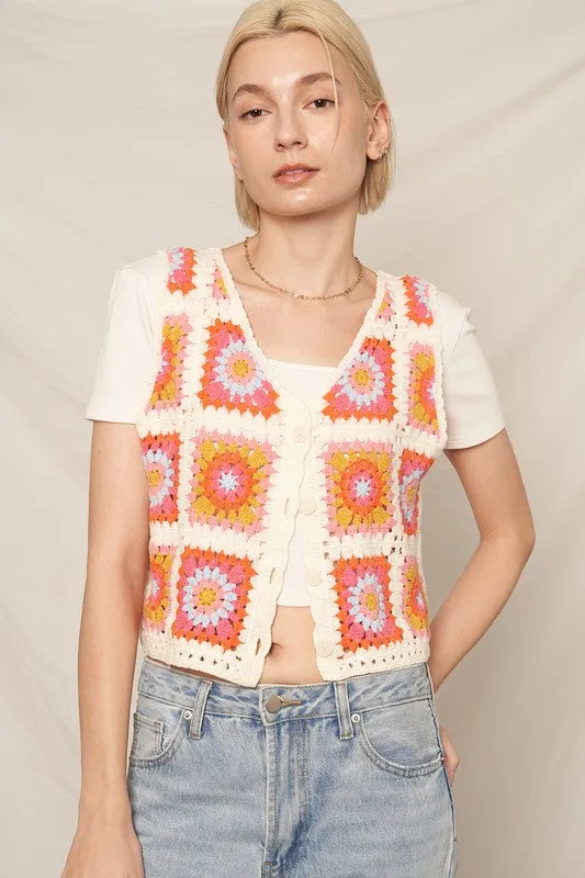 Spring Multi Color Crochet Vest