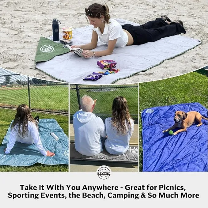 STOVER Outdoor Waterproof Fleece Travel Blanket for Camping, Picnics, Stadiums, Sports, Boating, The Beach– Warm, Windproof, Compact, Lightweight & Sand-Resistant w/Packable Carrying Bag (Light Blue)