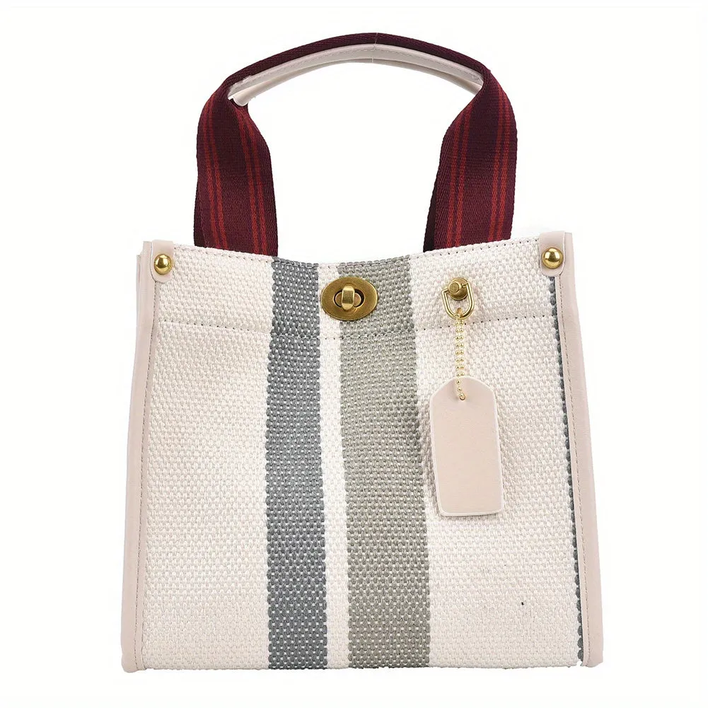 Striped Satchel Crossbody Tote Bag, Fabric Lightweight Messenger Bag, Casual Fashion Versatile Shoulder Bag