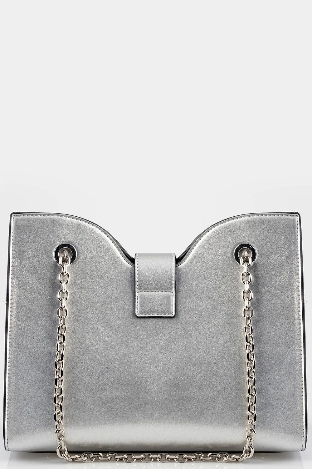 Structured Tote Bag With Chain Strap - Silver