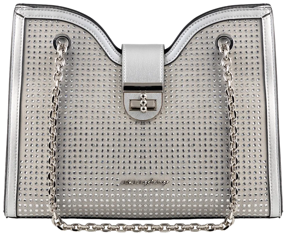 Structured Tote Bag With Chain Strap - Silver