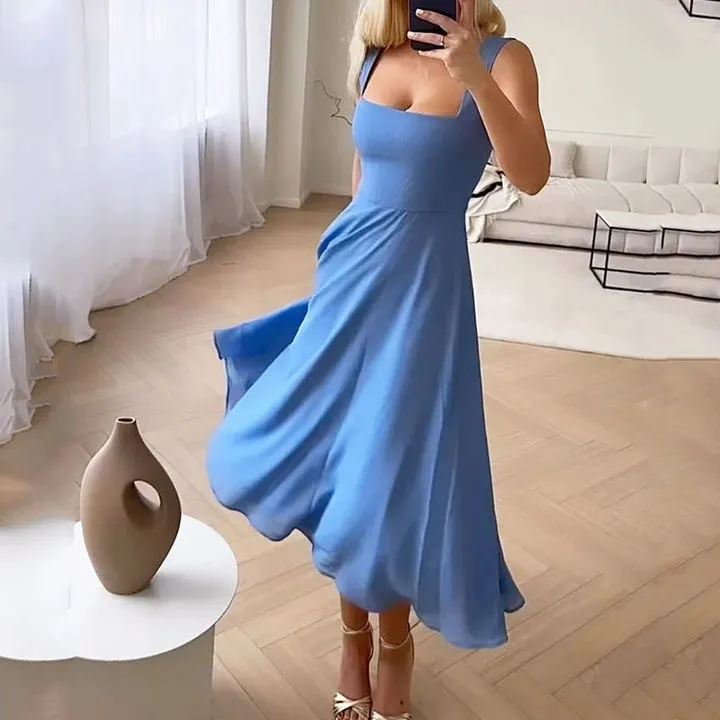 StyleAura™ | Women's Solid Color Sleeveless Dress | Lightweight Fabric, Casual Fit & Versatile Design