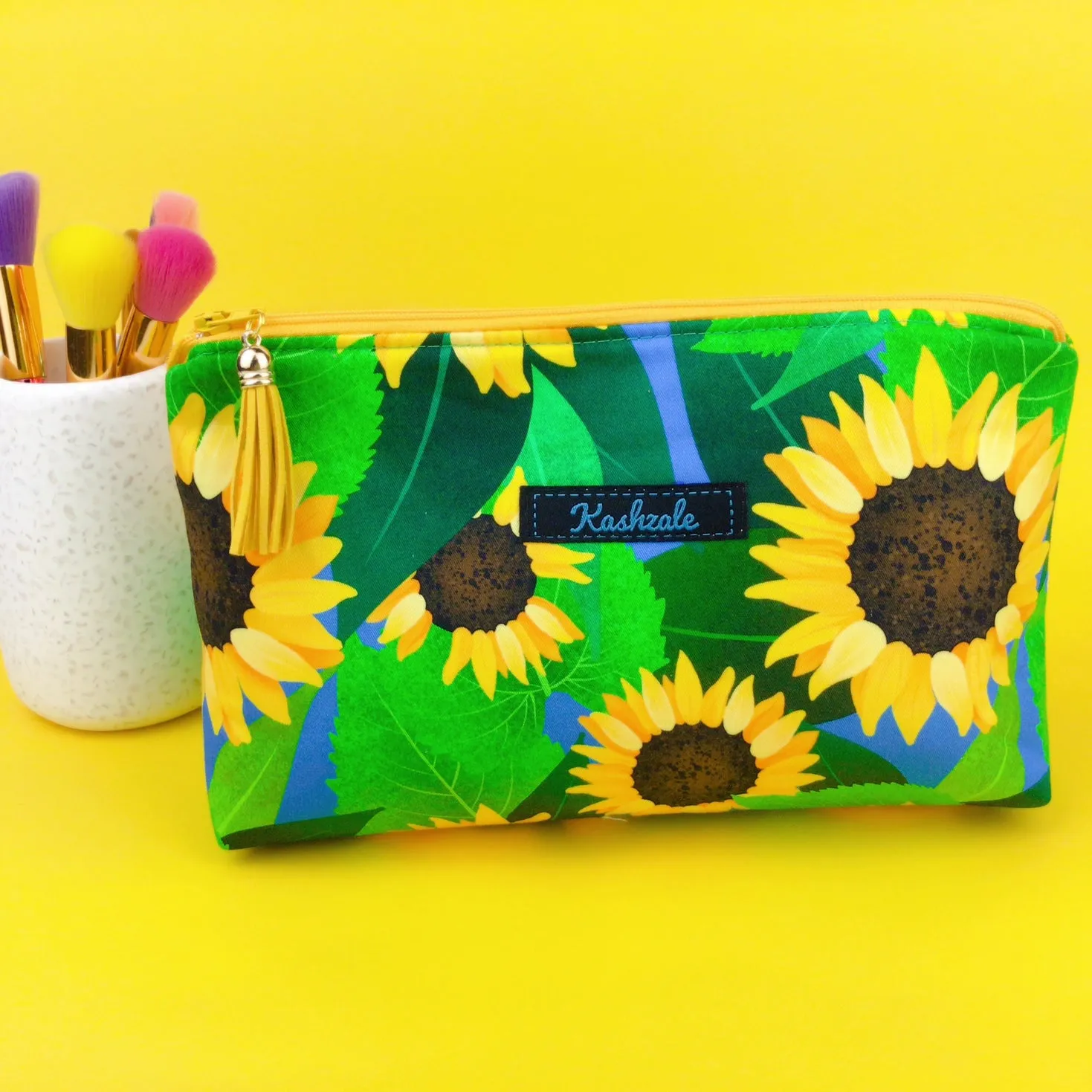 Sunny Flowers Medium Makeup Bag. Kasey Rainbow Design.