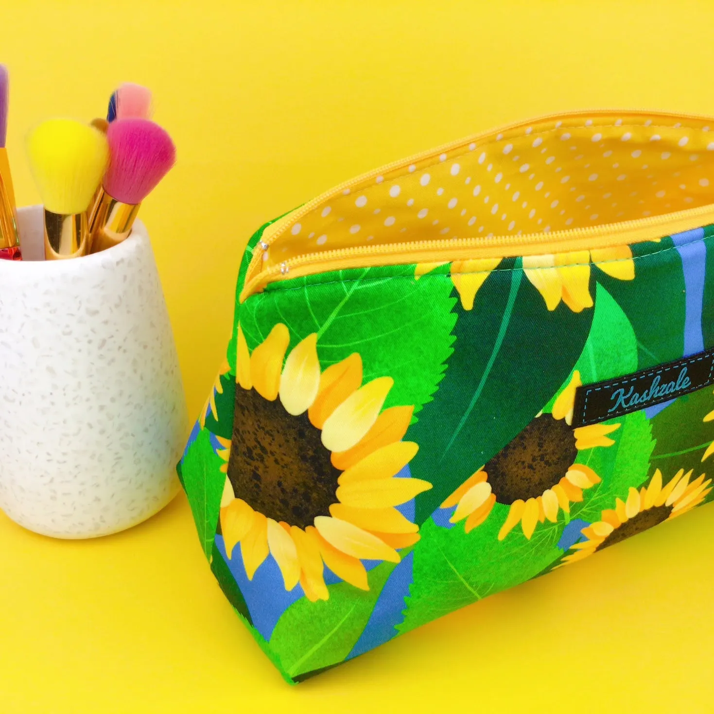 Sunny Flowers Medium Makeup Bag. Kasey Rainbow Design.