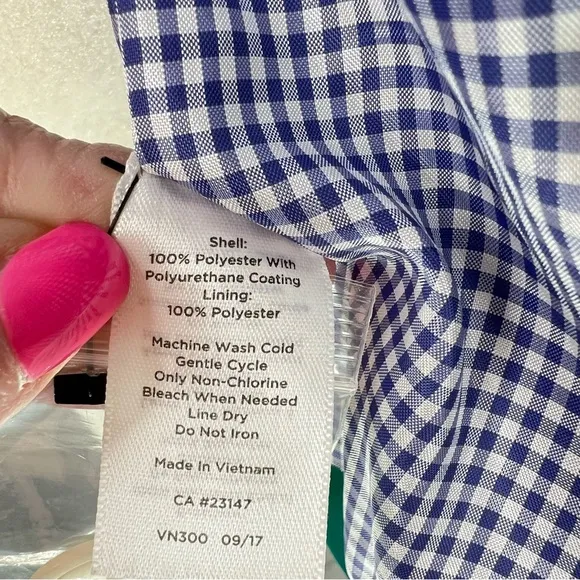 Talbots Classic Raincoat Green/Blue &amp; White Gingham Button Up Hooded Jacket