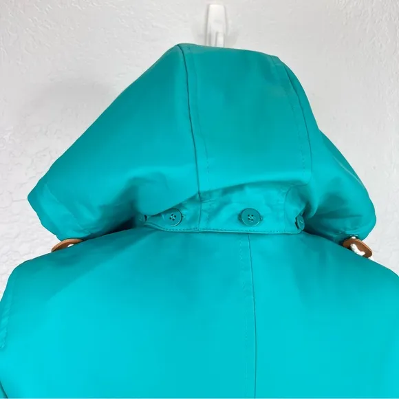 Talbots Classic Raincoat Green/Blue &amp; White Gingham Button Up Hooded Jacket