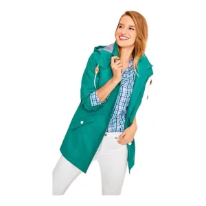 Talbots Classic Raincoat Green/Blue &amp; White Gingham Button Up Hooded Jacket