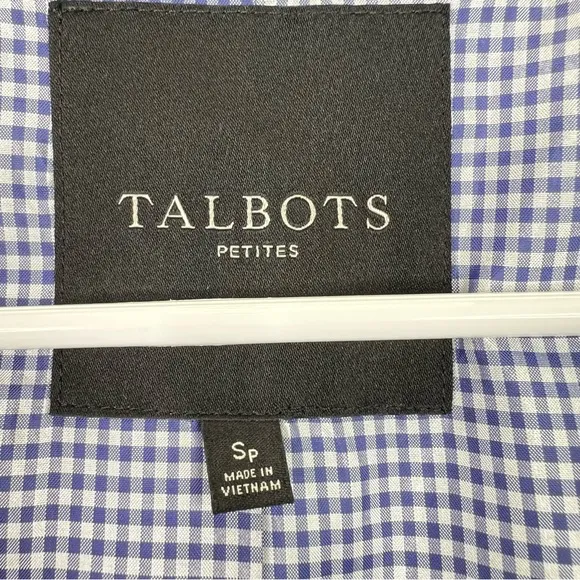 Talbots Classic Raincoat Green/Blue &amp; White Gingham Button Up Hooded Jacket