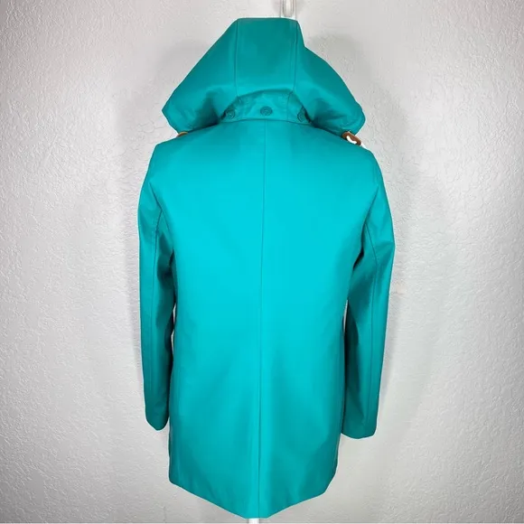 Talbots Classic Raincoat Green/Blue &amp; White Gingham Button Up Hooded Jacket