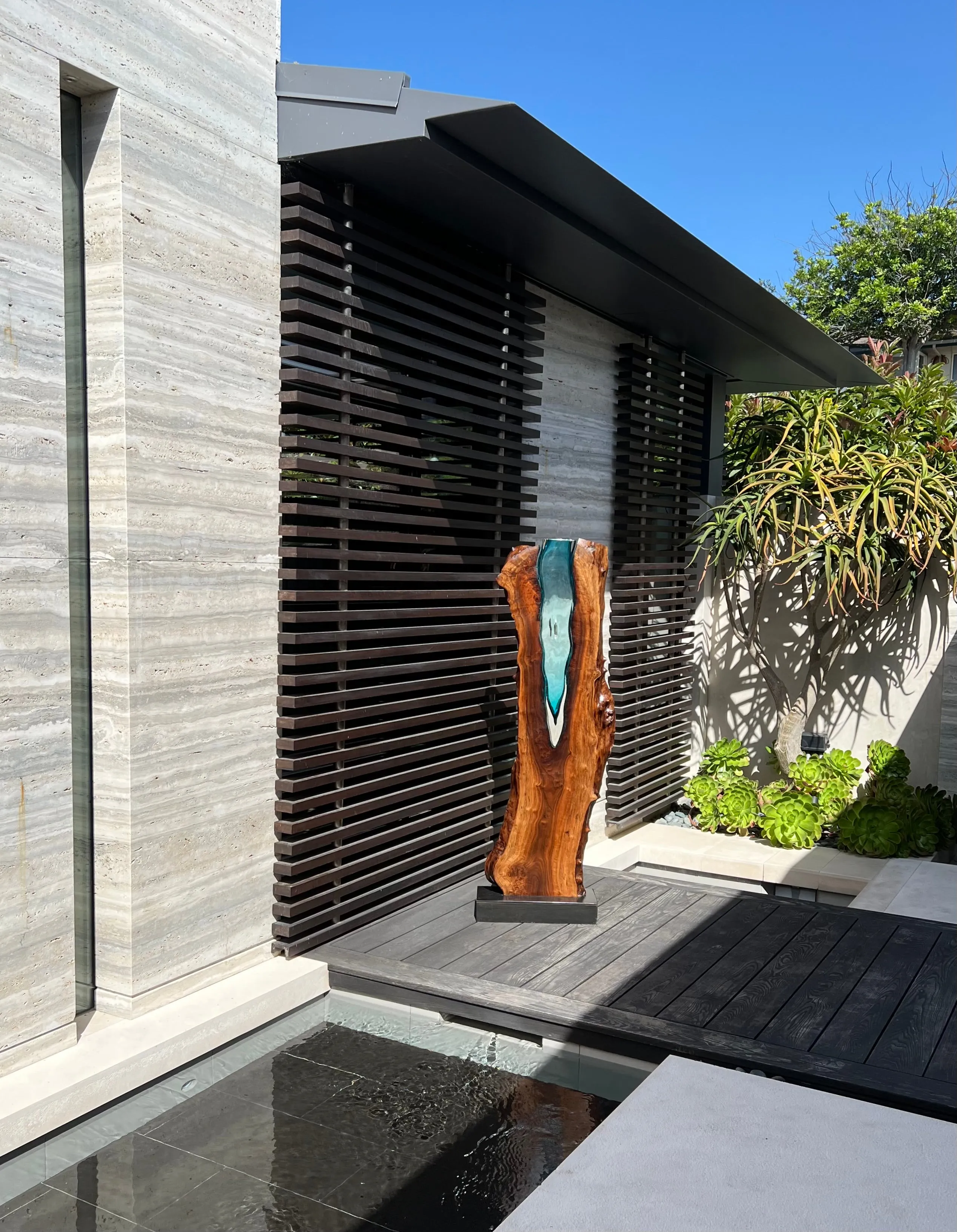 Tall Walnut with Handblown Aqua Glass