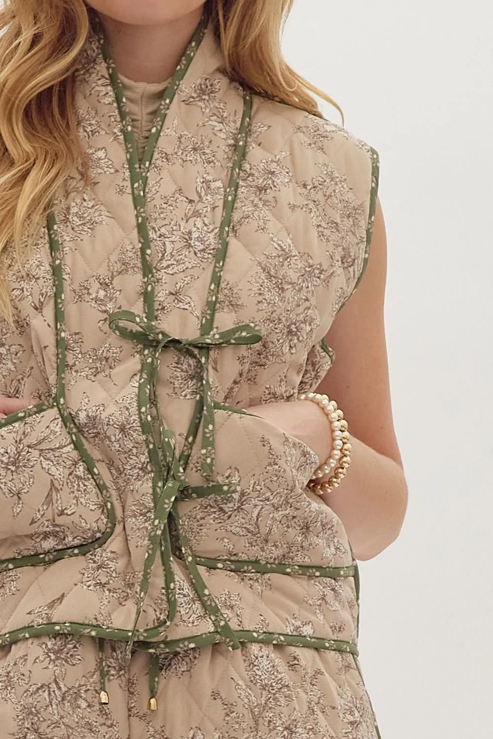 Taupe Quilted  Floral Vest