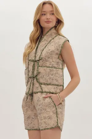 Taupe Quilted  Floral Vest
