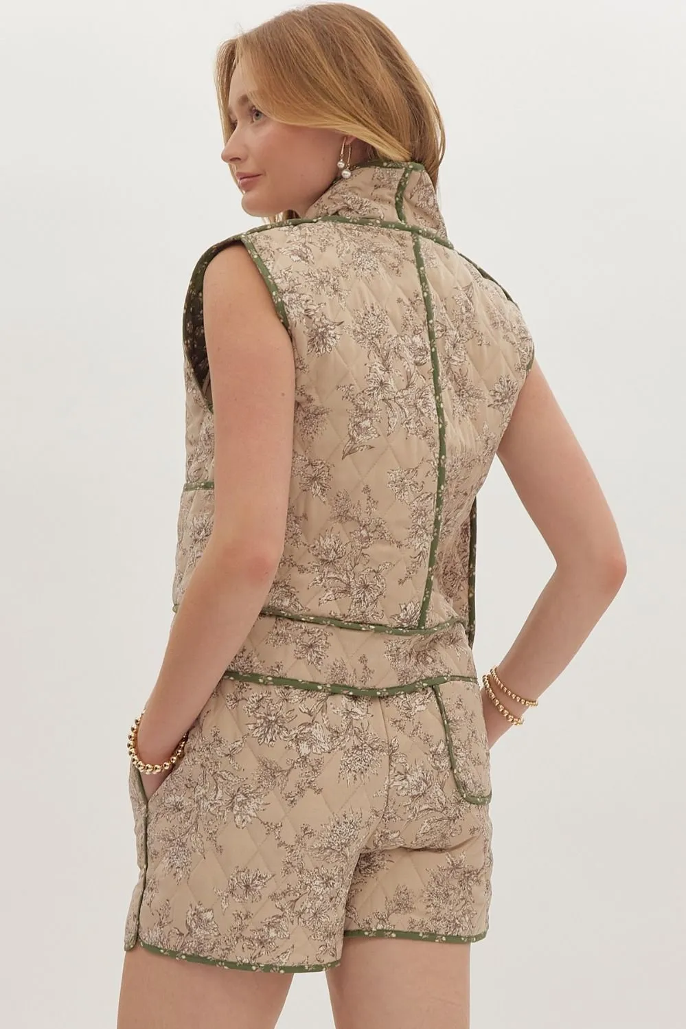 Taupe Quilted  Floral Vest