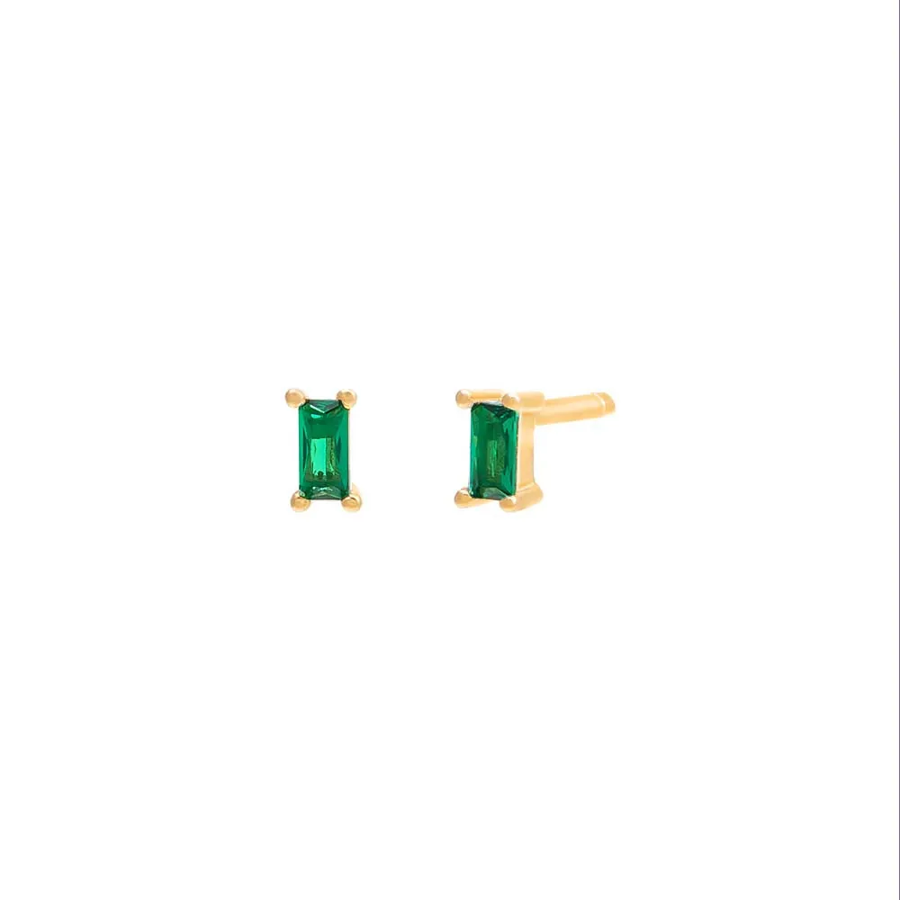 Tiny Colored Baguette Stud Earring