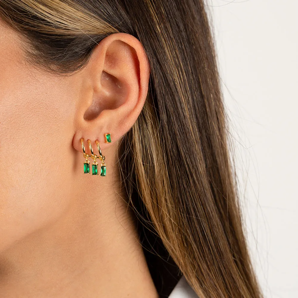 Tiny Colored Baguette Stud Earring