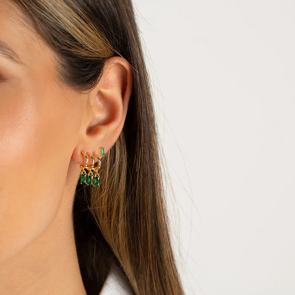 Tiny Colored Baguette Stud Earring