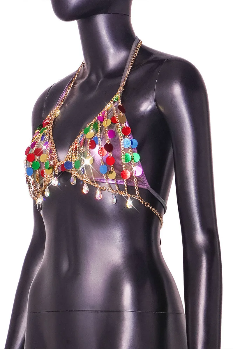 TQ3596 Sequins Bra Chains Top