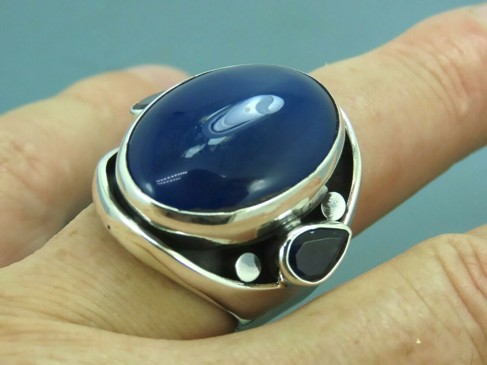 Turkish Handmade Jewelry 925 Sterling Silver Agate Stone Mens Rings