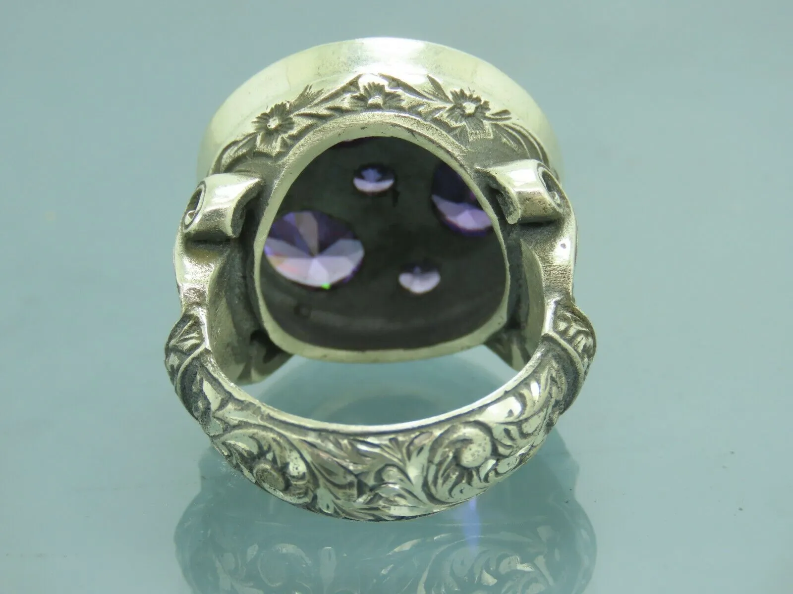Turkish Handmade Jewelry 925 Sterling Silver Amethyst Stone Engraved Mens Rings