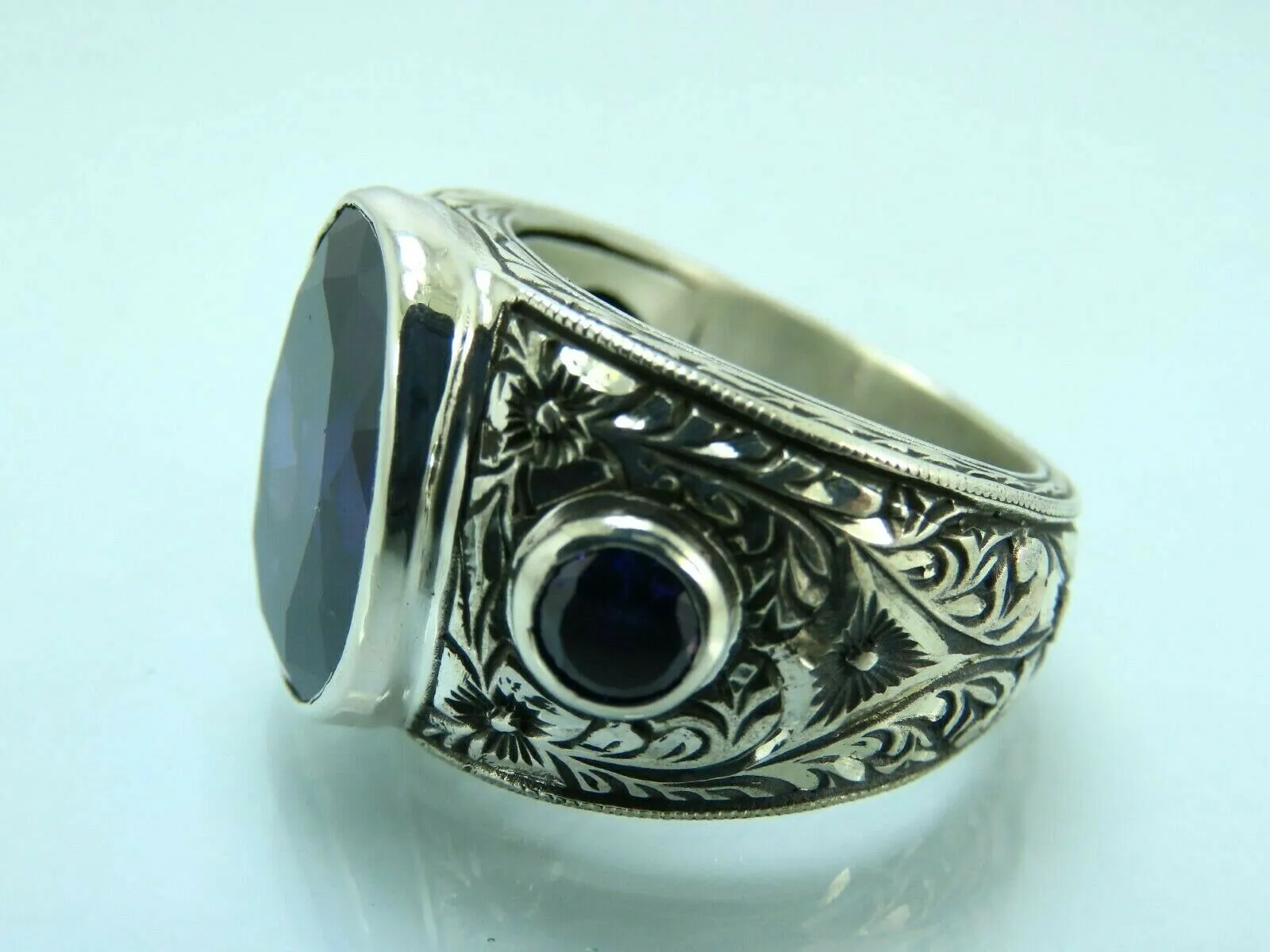 Turkish Handmade Jewelry 925 Sterling Silver Amethyst Stone Engraved Mens Rings