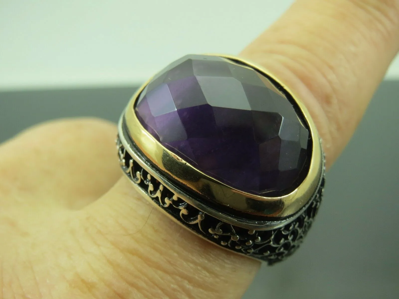Turkish Handmade Jewelry 925 Sterling Silver Amethyst Stone Mens Rings