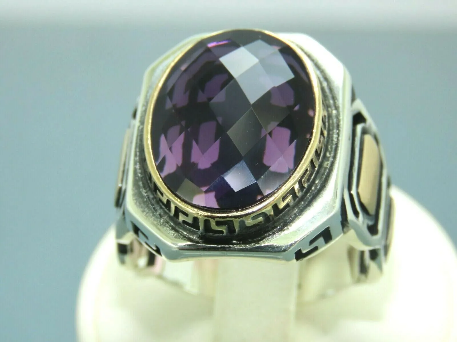 Turkish Handmade Jewelry 925 Sterling Silver Amethyst Stone Men's Rings