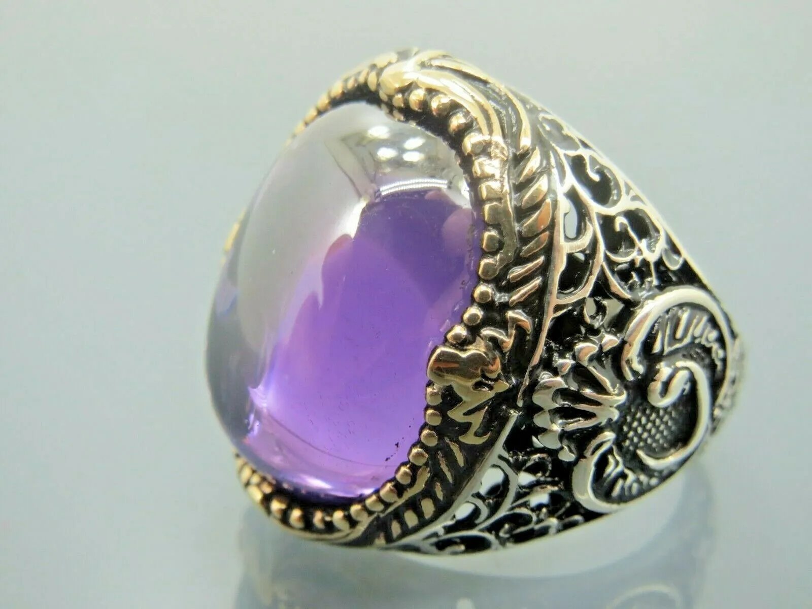 Turkish Handmade Jewelry 925 Sterling Silver Amethyst Stone Men's Rings