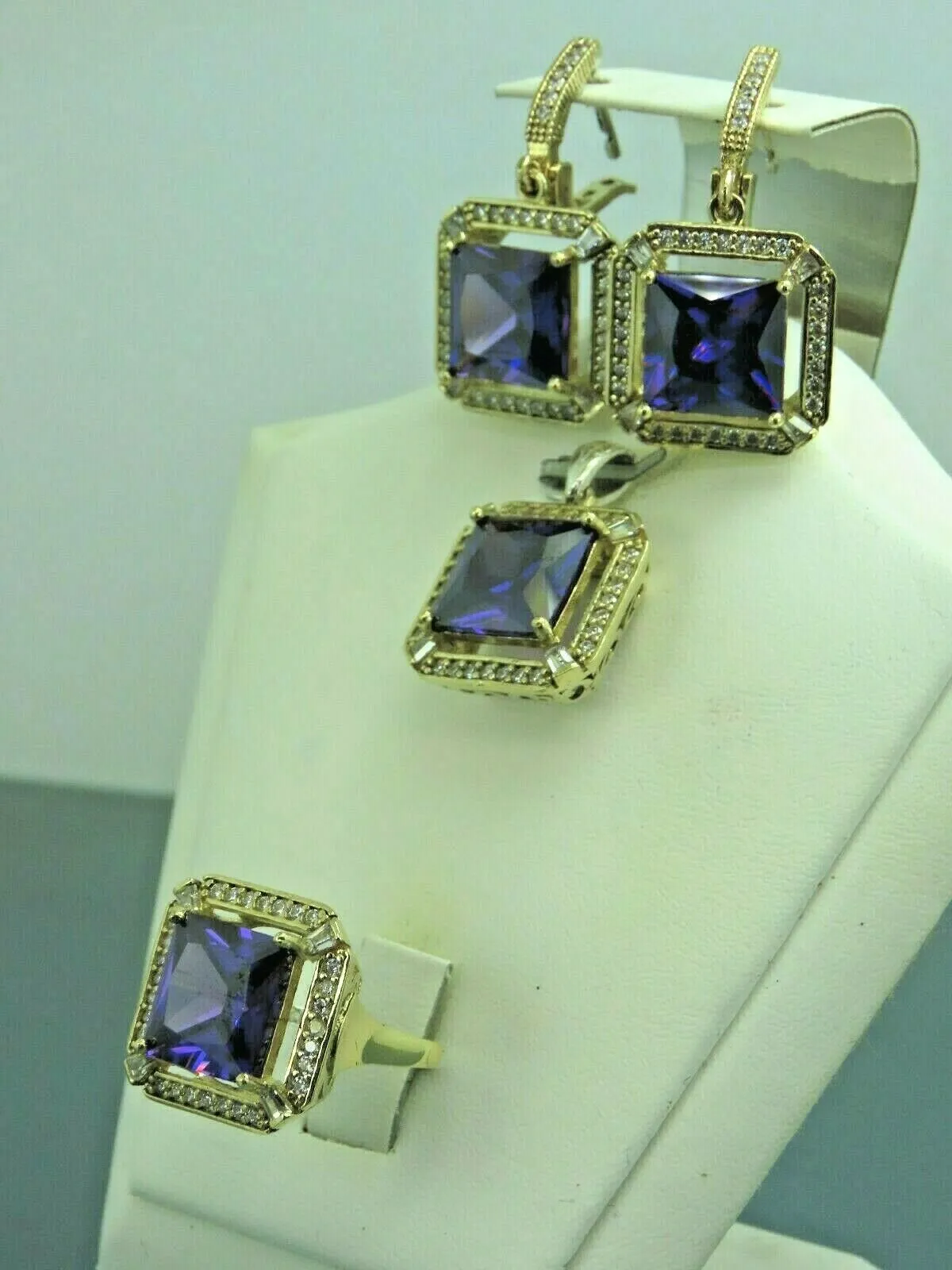 Turkish Handmade Jewelry 925 Sterling Silver Amethyst Stone Women's Earrings, Pendant & Ring Jewelry Set