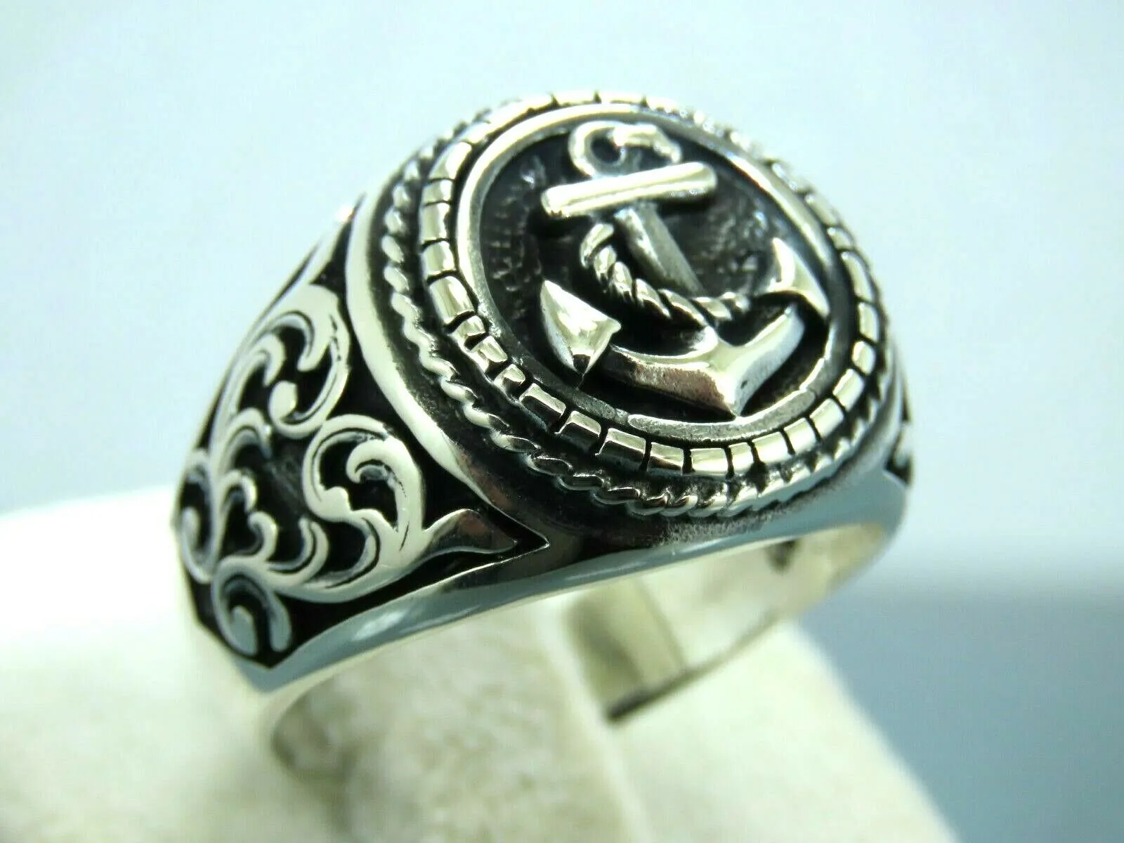 Turkish Handmade Jewelry 925 Sterling Silver Anchor Design Engraved Mens Rings