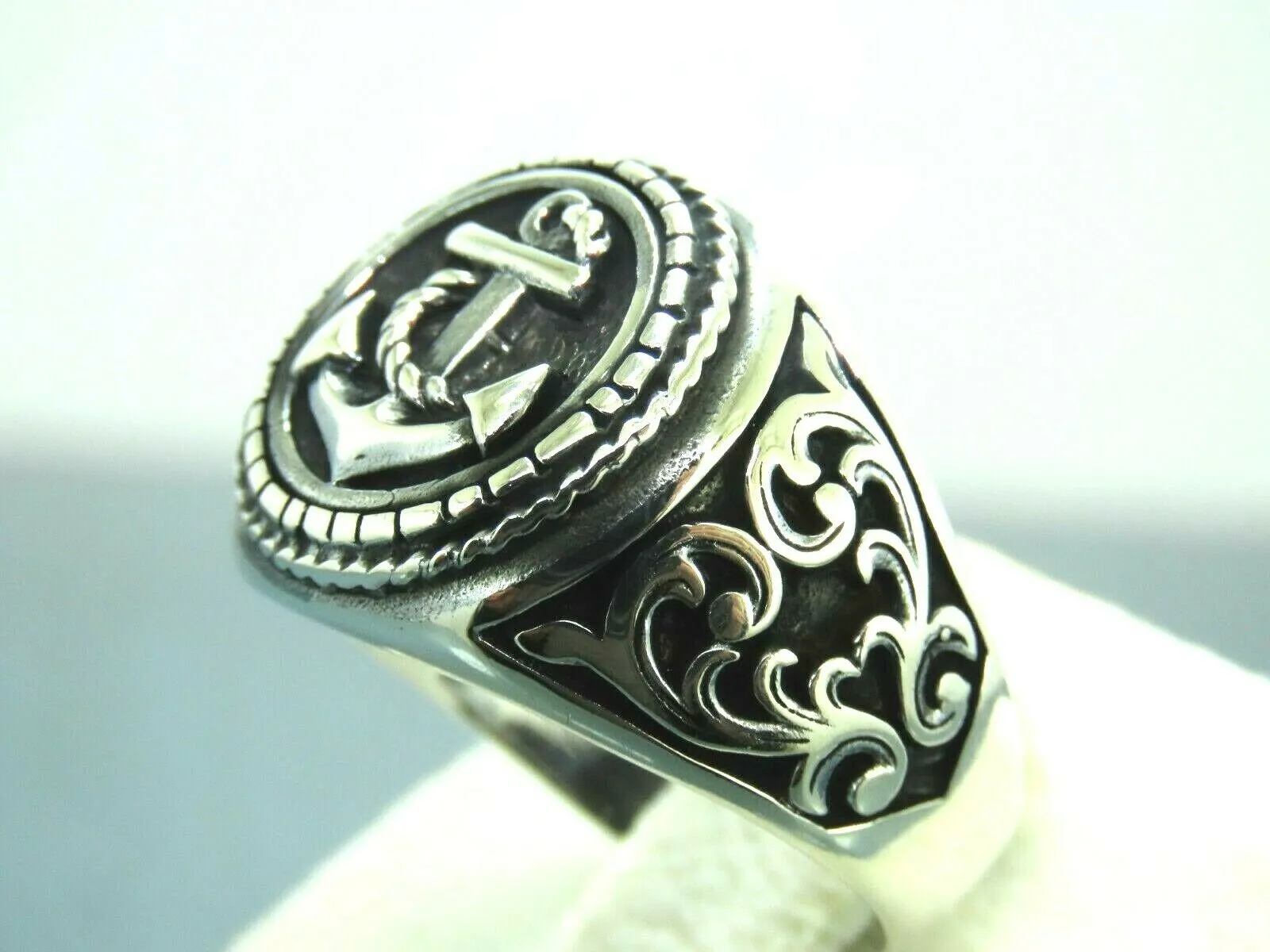 Turkish Handmade Jewelry 925 Sterling Silver Anchor Design Engraved Mens Rings