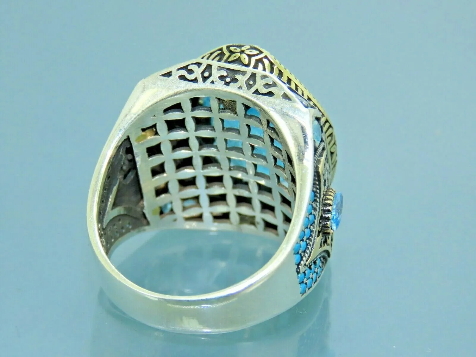 Turkish Handmade Jewelry 925 Sterling Silver Aquamarine Stone Mens Rings