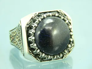 Turkish Handmade Jewelry 925 Sterling Silver Aventurine Stone Mens Rings