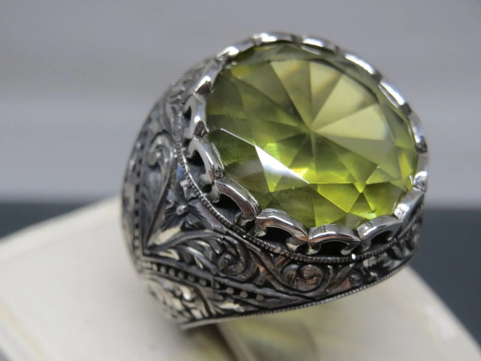 Turkish Handmade Jewelry 925 Sterling Silver Citrine Stone Mens Rings
