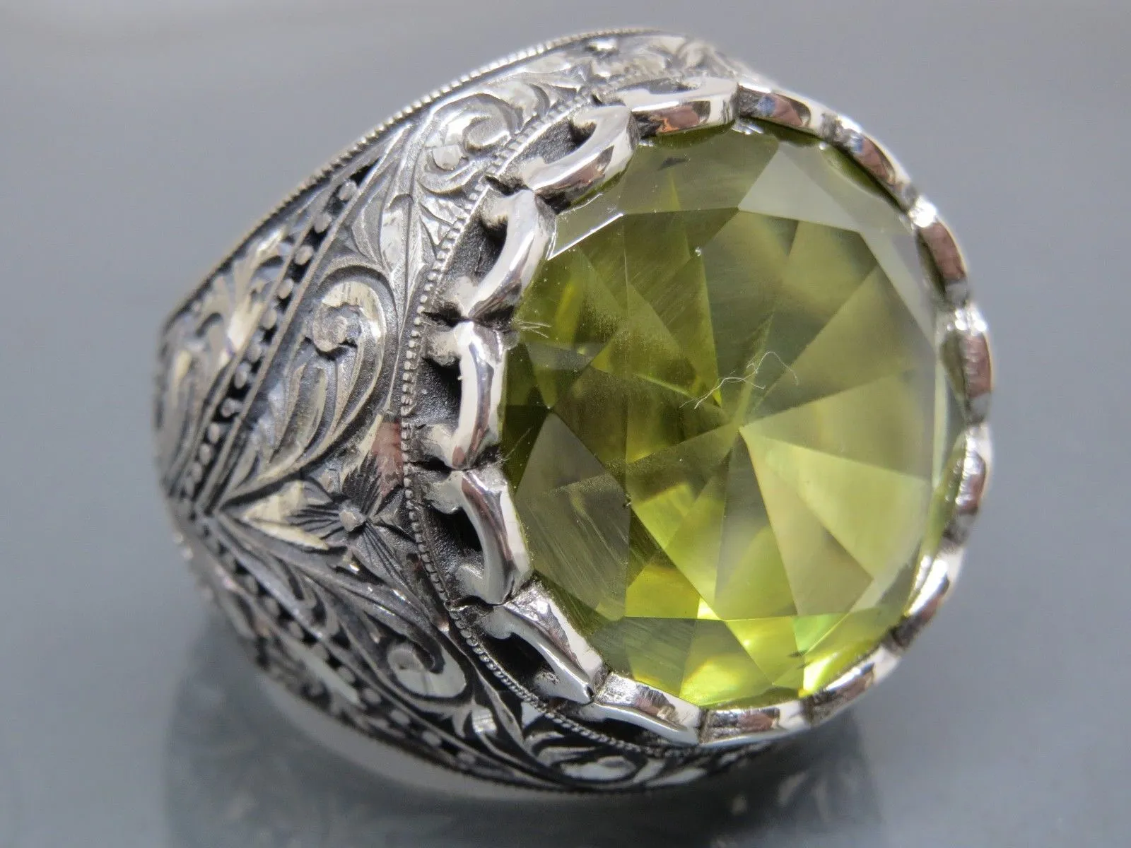 Turkish Handmade Jewelry 925 Sterling Silver Citrine Stone Mens Rings