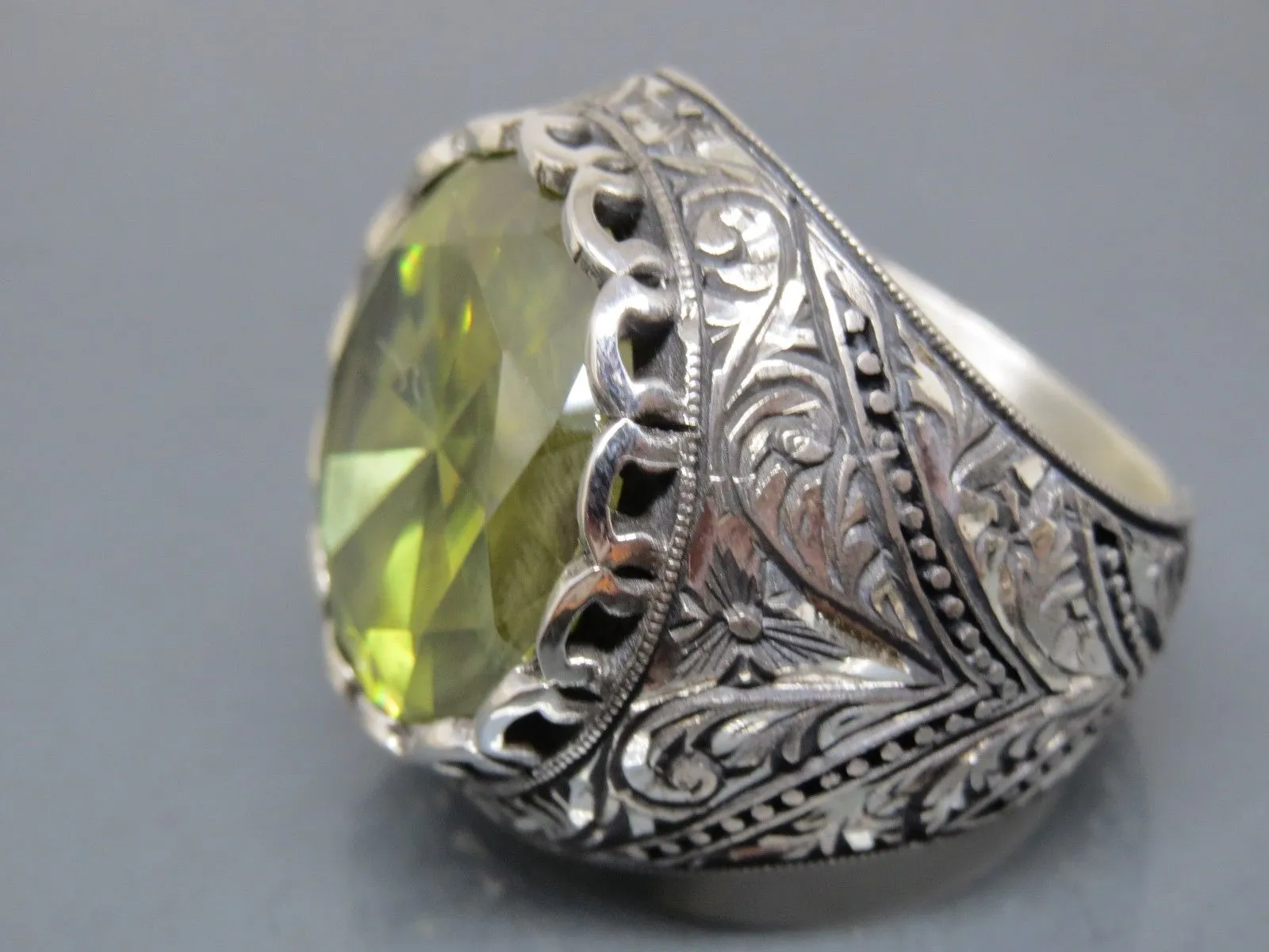 Turkish Handmade Jewelry 925 Sterling Silver Citrine Stone Mens Rings