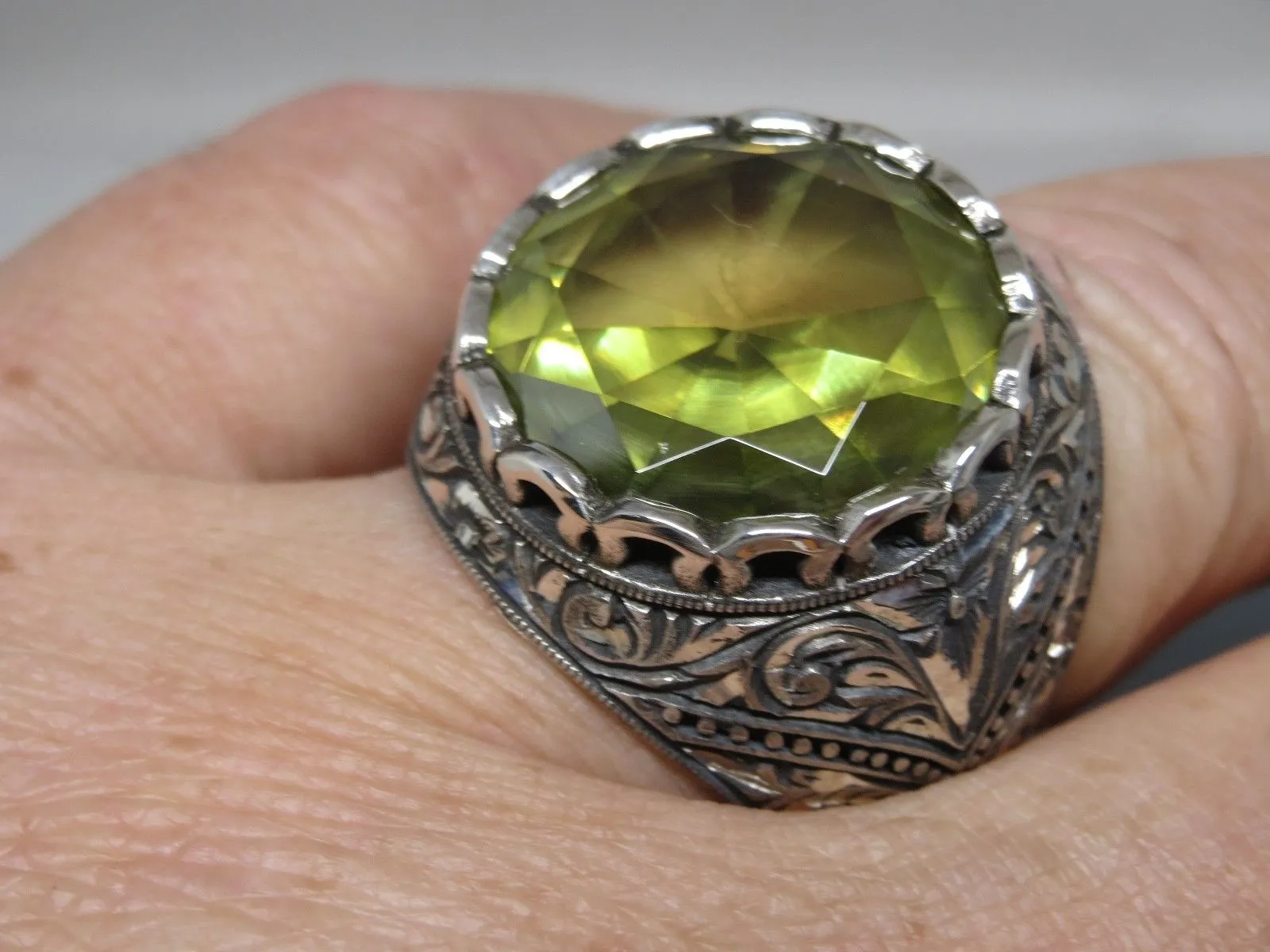 Turkish Handmade Jewelry 925 Sterling Silver Citrine Stone Mens Rings