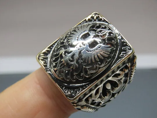 Turkish Handmade Jewelry 925 Sterling Silver Eagle Design Mens Rings