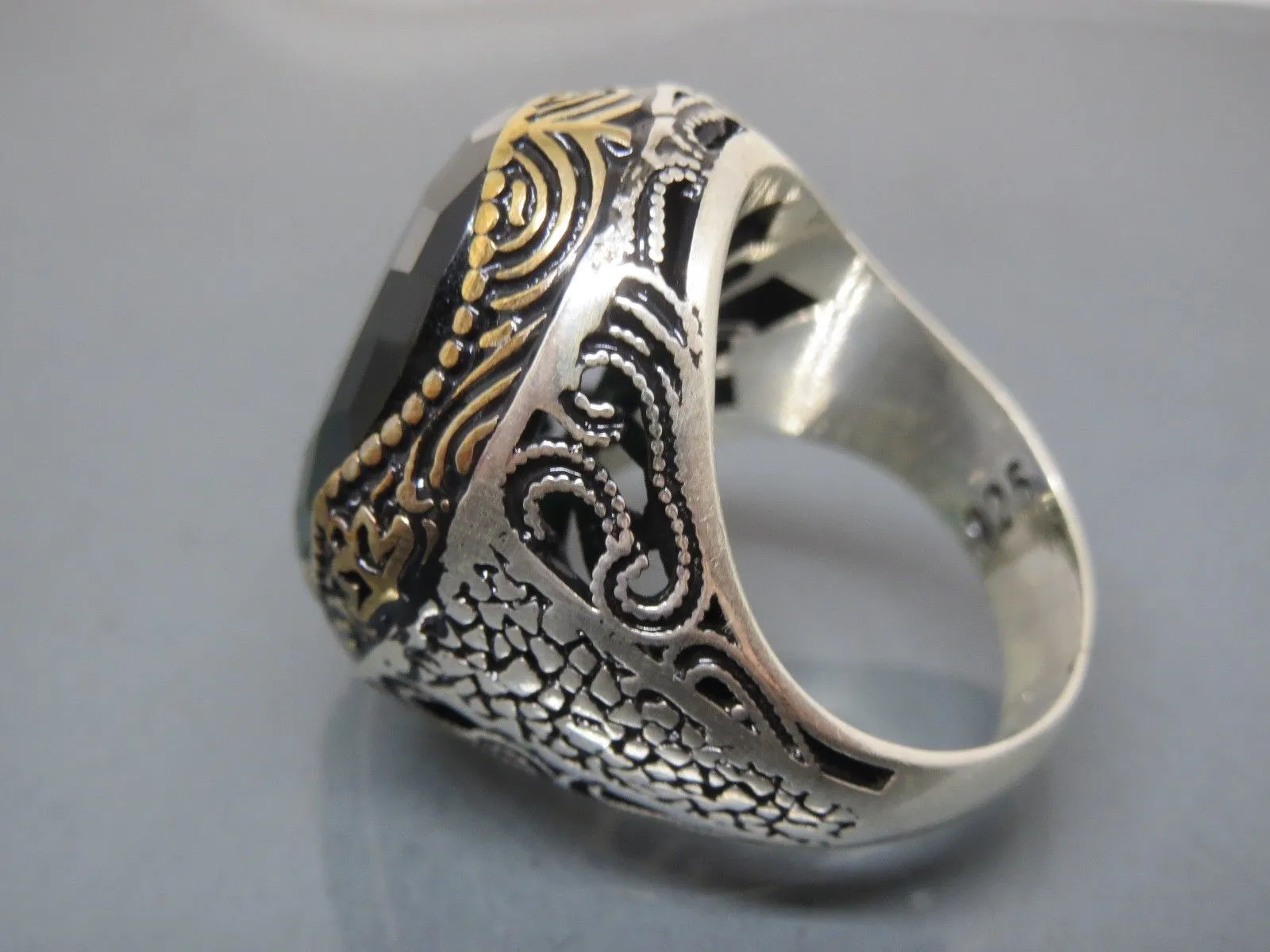 Turkish Handmade Jewelry 925 Sterling Silver Emerald Stone Mens Rings