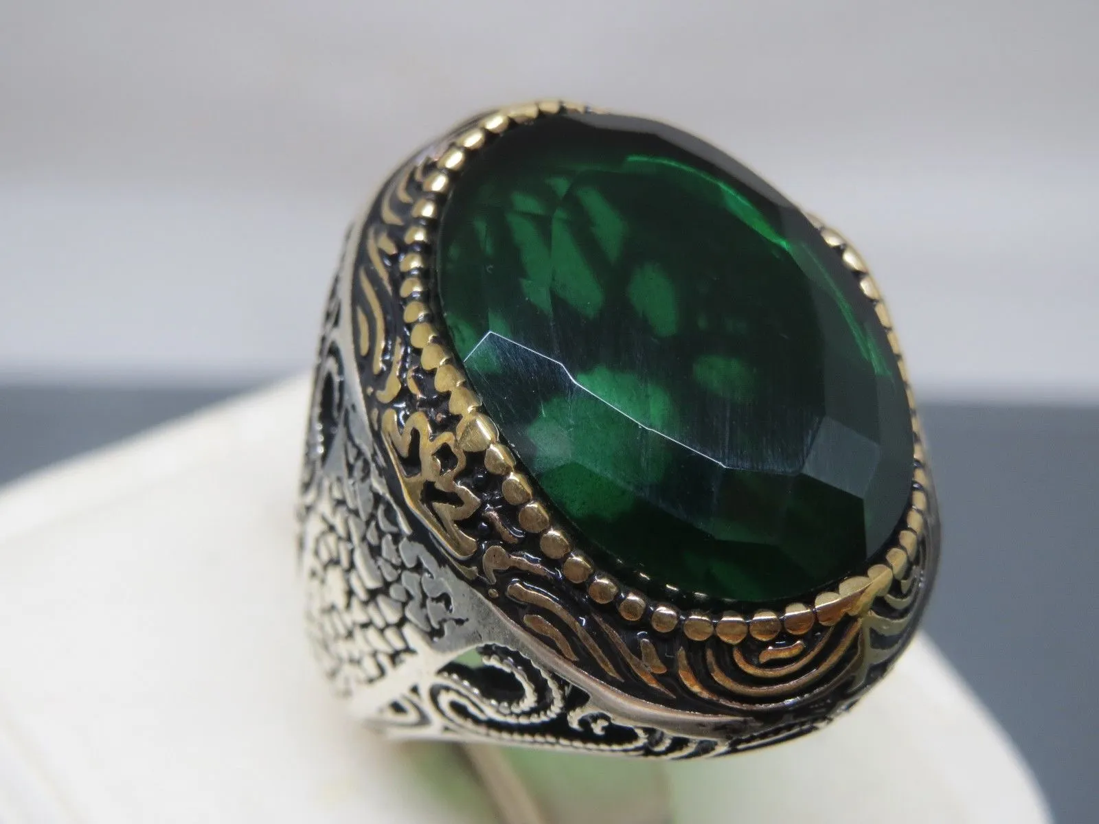 Turkish Handmade Jewelry 925 Sterling Silver Emerald Stone Mens Rings