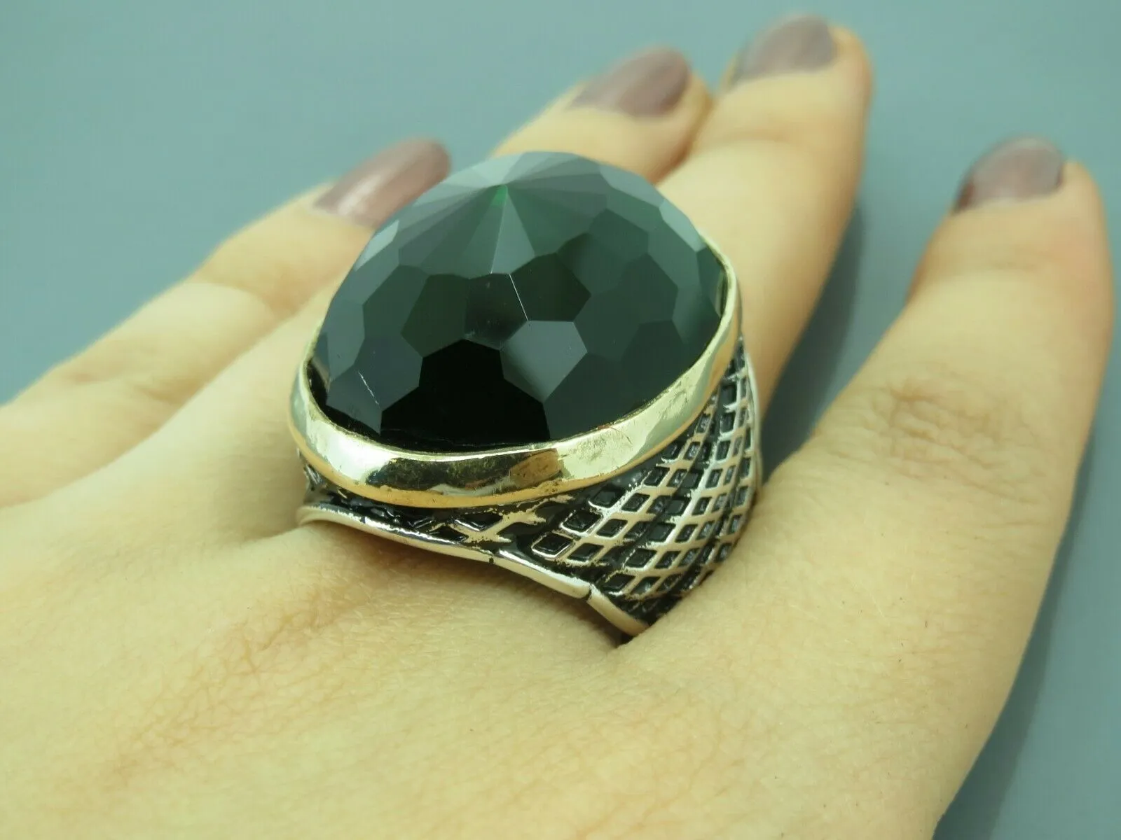 Turkish Handmade Jewelry 925 Sterling Silver Emerald Stone Mens Rings