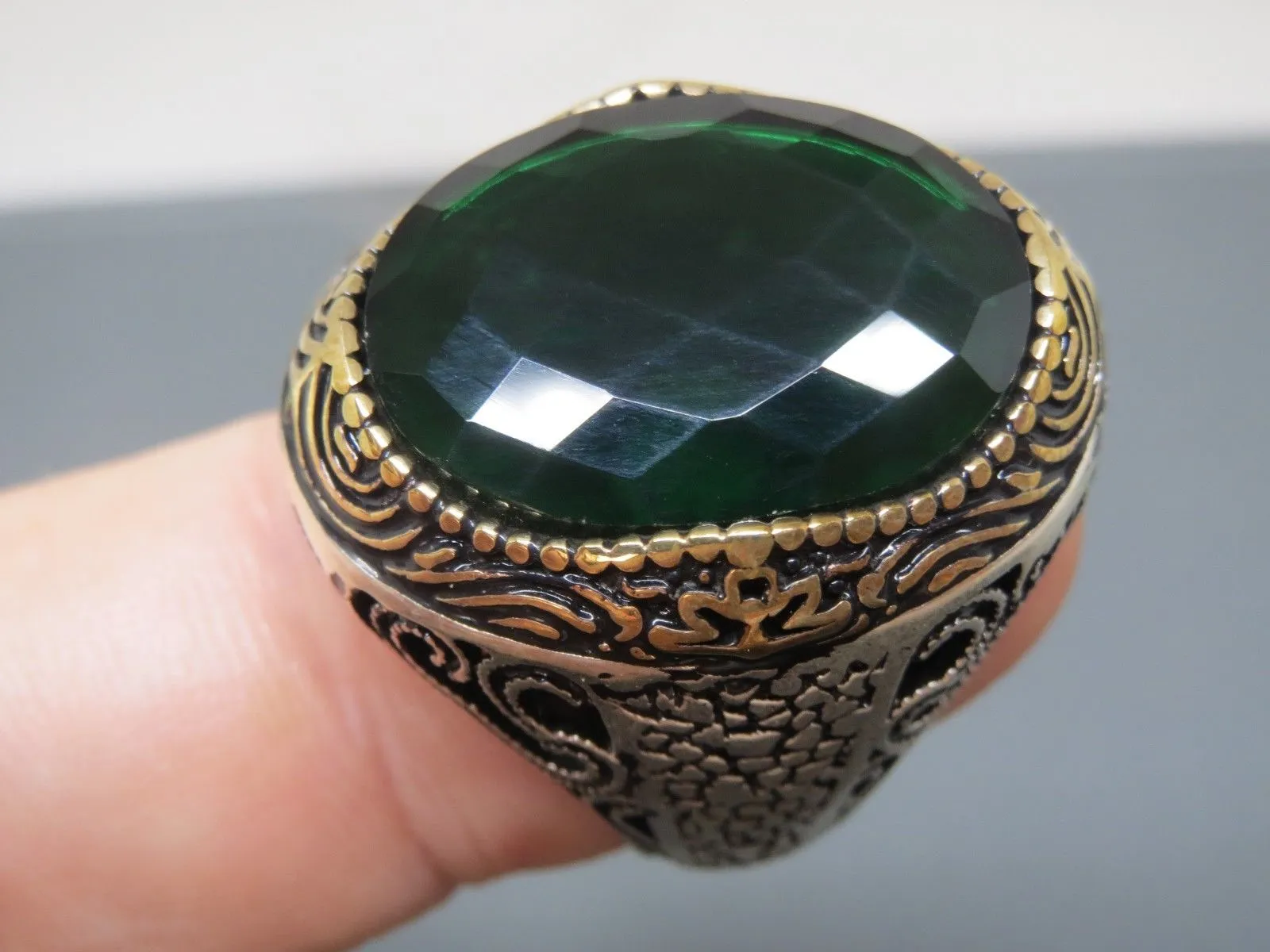 Turkish Handmade Jewelry 925 Sterling Silver Emerald Stone Mens Rings